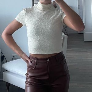 Alice and Olivia Floral Cream Turtleneck Crop Top